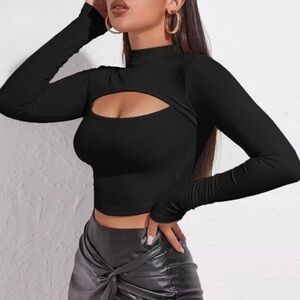 Elegant Black Cut-Out Long Sleeve Top